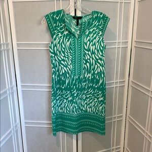BCBGMaxAzria Green and White Patterned Dress